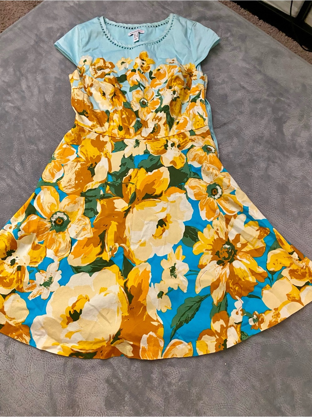 Isaac Mizrahi Live! Blue and yellow floral Print Woven Dress, Size 4